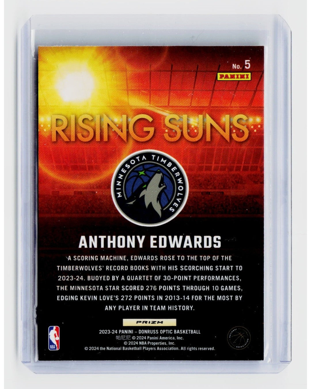 2023-24 Panini Donruss Optic - Rising Suns Anthony Edwards #5 Holo Prizm1