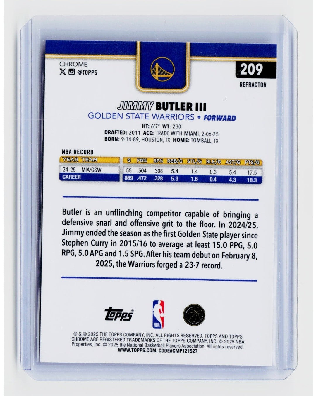 2025-26 Topps Chrome - Jimmy Butler #209 Refractor1