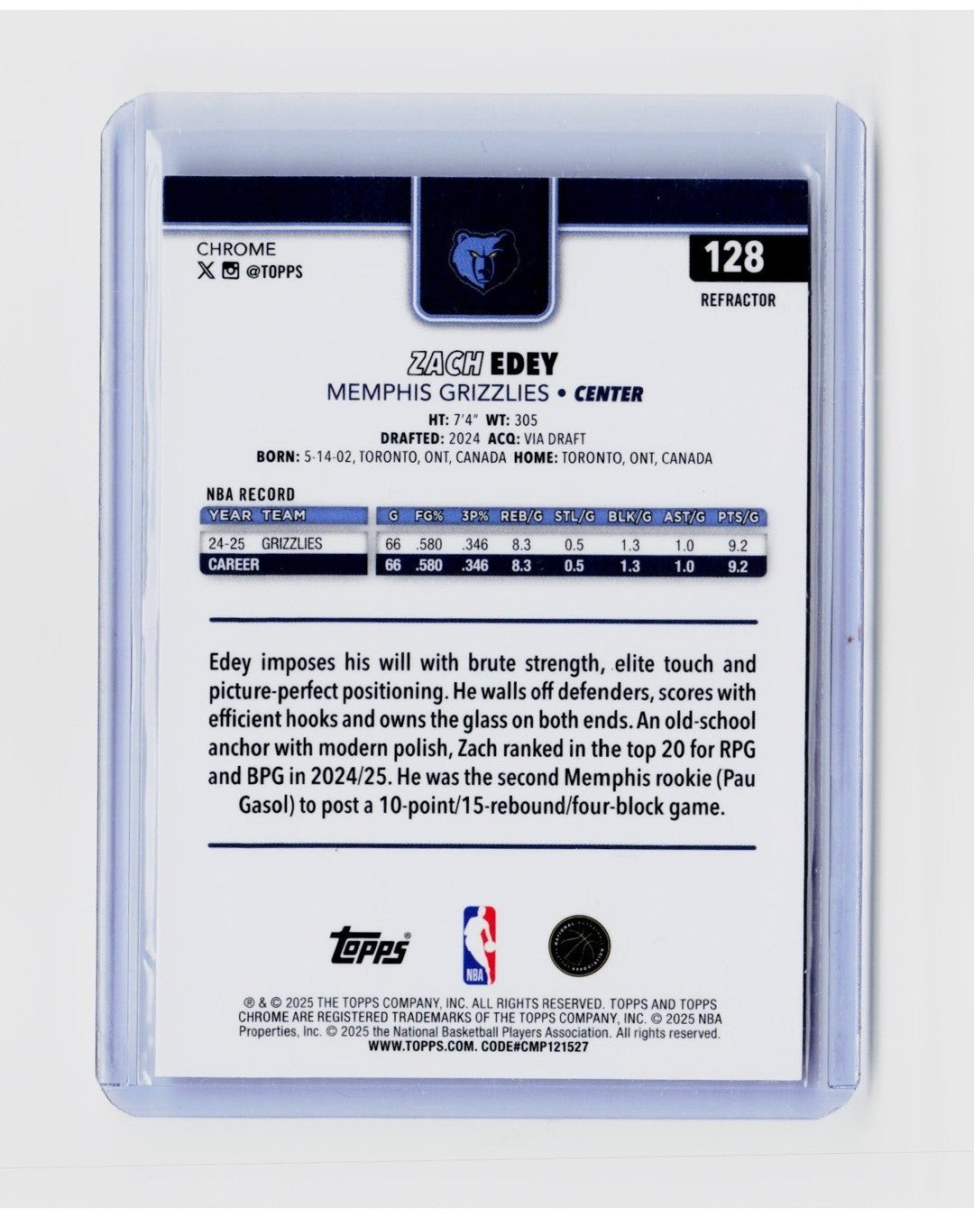 2025-26 Topps Chrome - Zach Edey #128 Refractor1