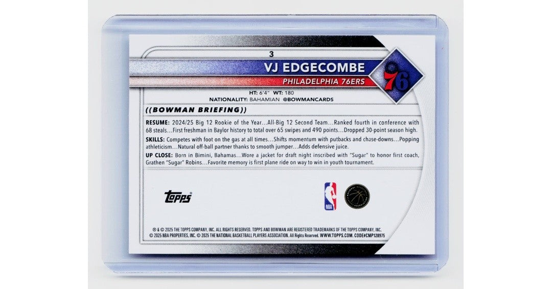 2025-26 Bowman VJ Edgecombe RC #31