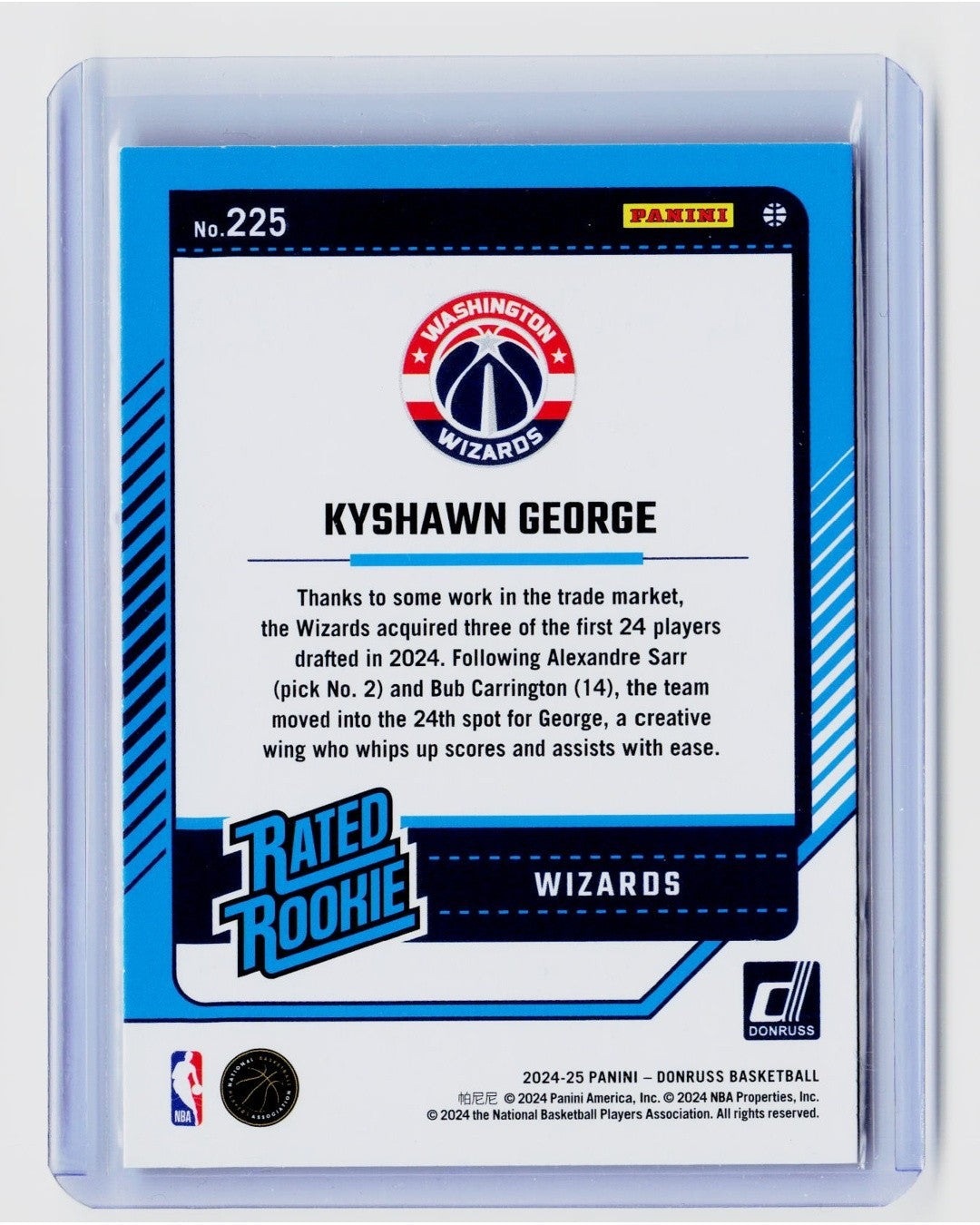 2024-25 Panini Donruss Kyshawn George #225 Rated Rookie Holo Green Laser1
