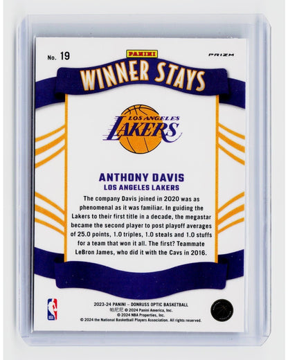 2023 24 Panini Donruss Optic   Winner Stays Anthony Davis #19 Purple Prizm1