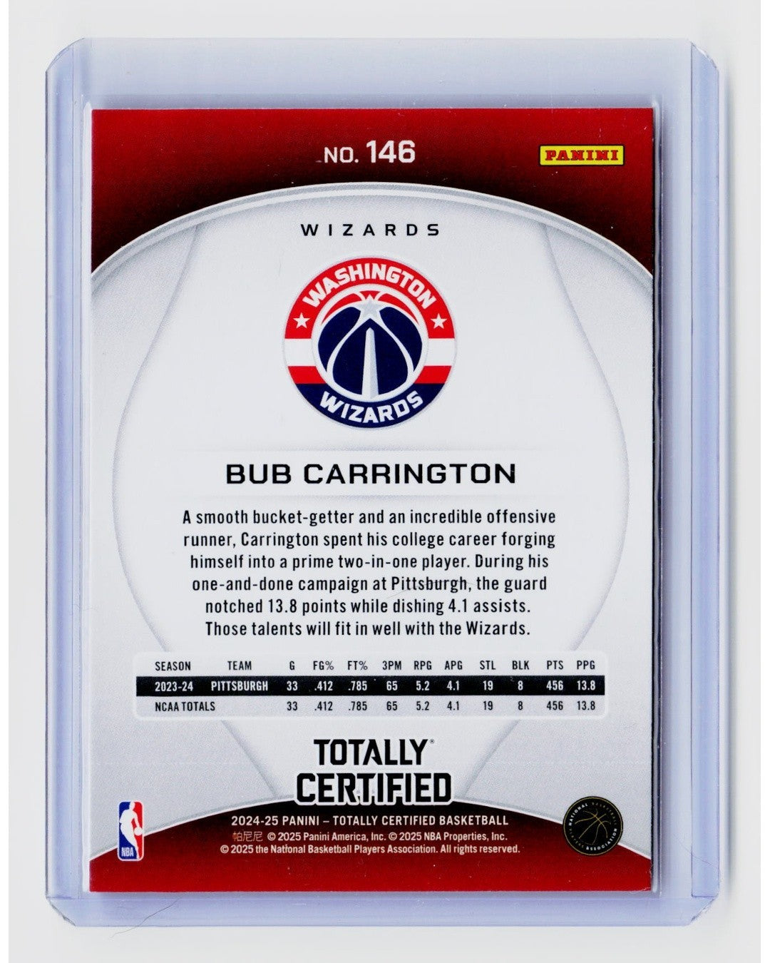 2024-25 Panini Totally Certified - Bub Carrington RC Red #1461