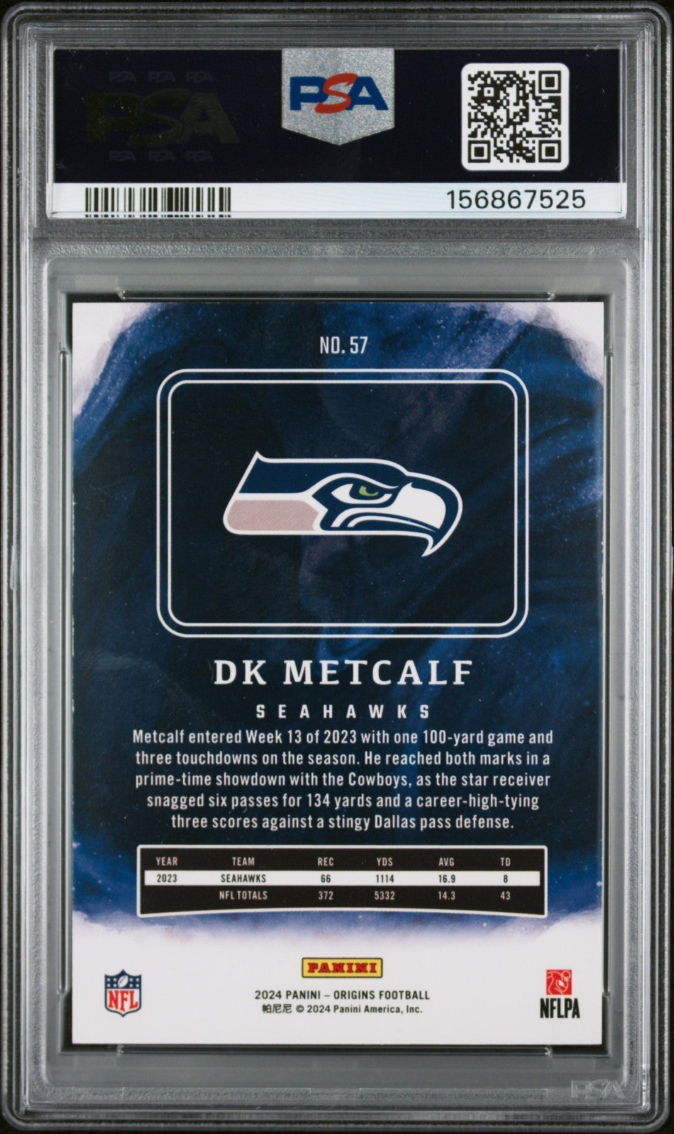 2024 Panini Origins - DK Metcalf #57 Purple /17 PSA 8 POP 11