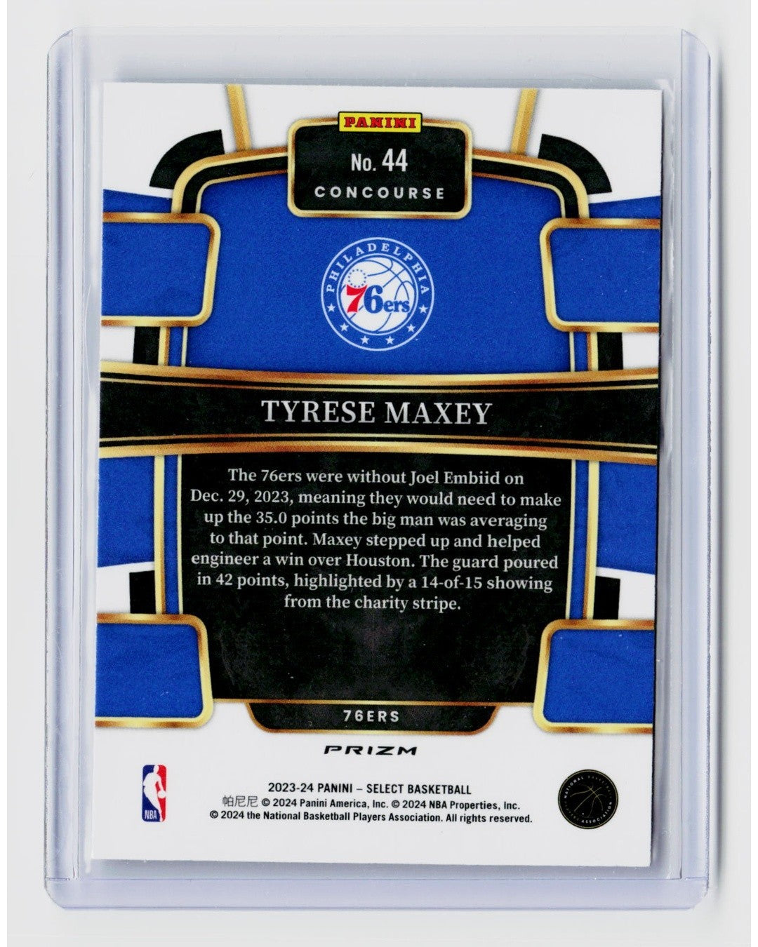 2023 24 Panini Select Concourse Tyrese Maxey Prizm #441