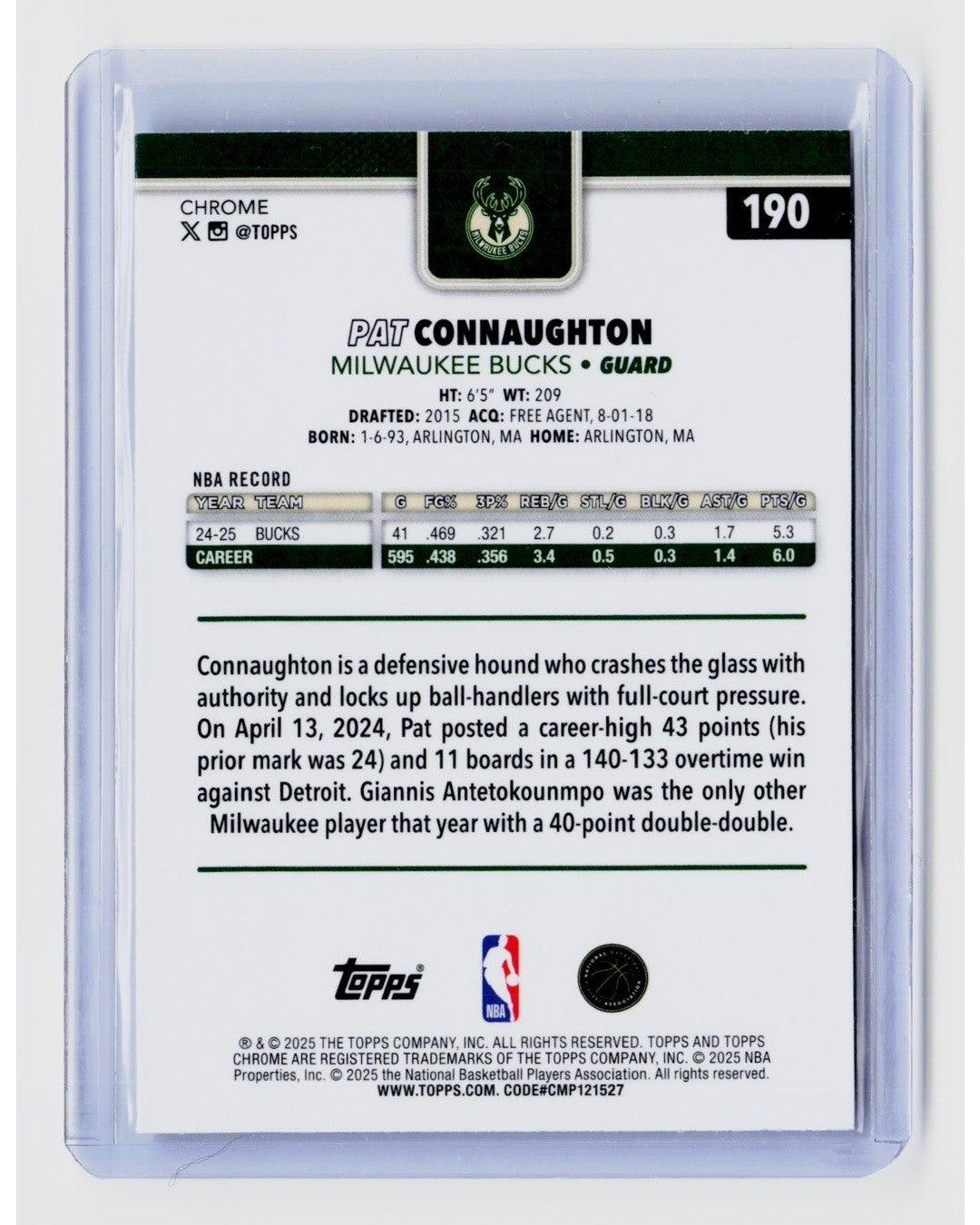 2025-26 Topps Chrome - Pat Connaughton #190 Refractor1