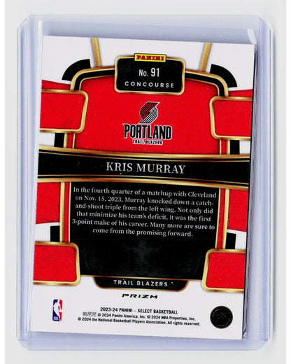2023-24 Panini Select - Concourse Kris Murray #91 Silver Prizm (RC)1