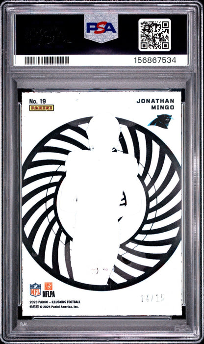2023 Panini Illusions Mystique Red & Blue Jonathan Mingo #19 RC /15 PSA 8 POP 11