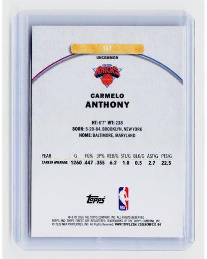 2025-26 Topps Finest - Uncommon Carmelo Anthony #197 Checkerboard Refractor1