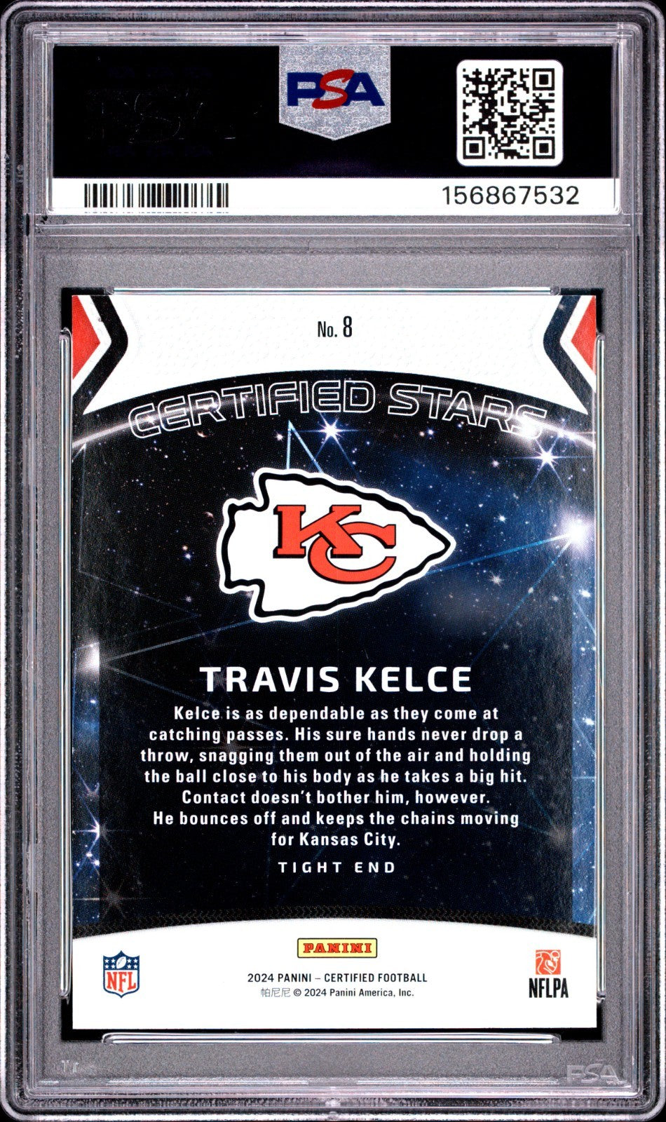2024 Panini Certified Certified Stars Mirror Red Travis Kelce /75 PSA 8 LOW POP1