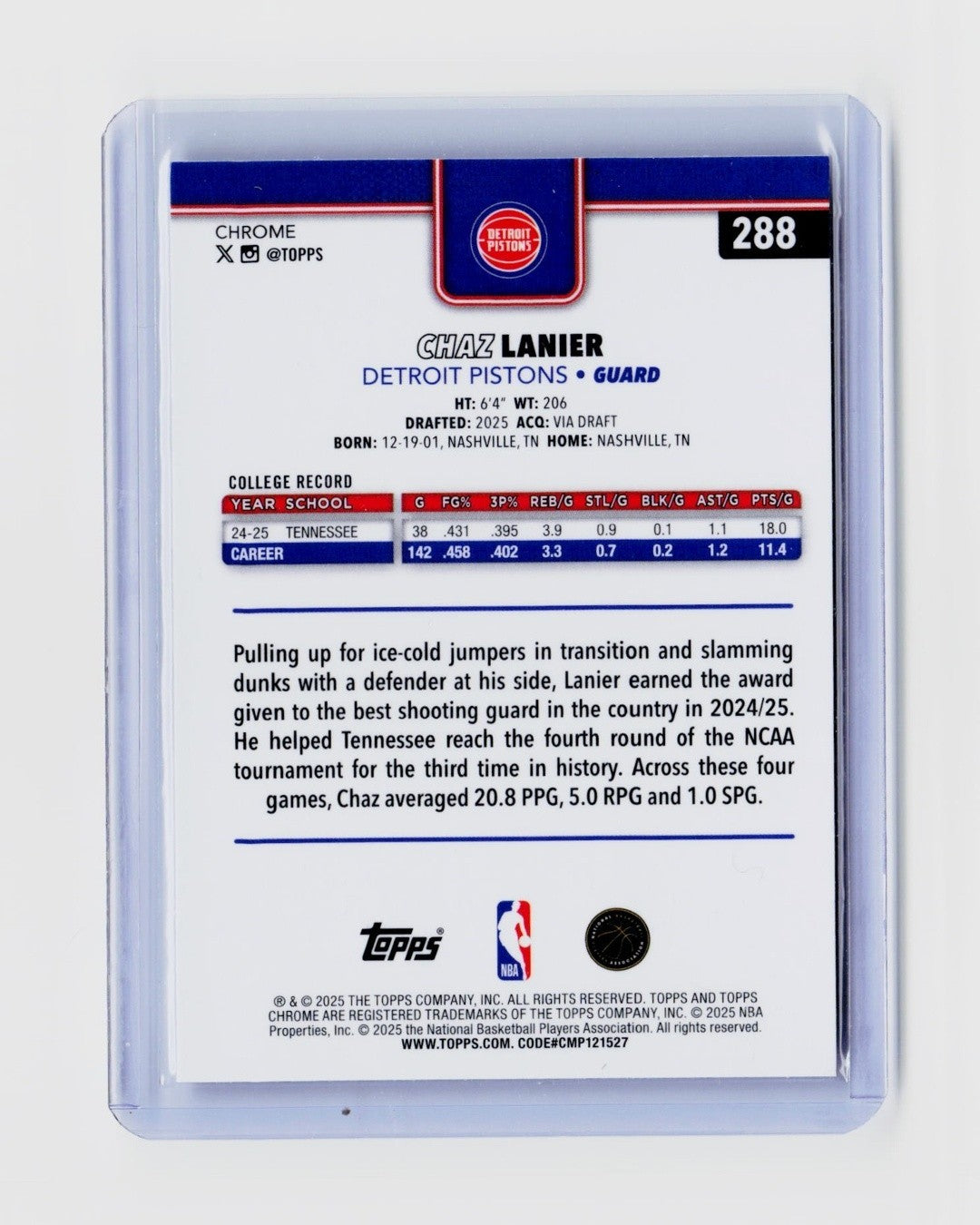 2025-26 Topps Chrome - Chaz Lanier #288 Skylight Refractor (RC)1