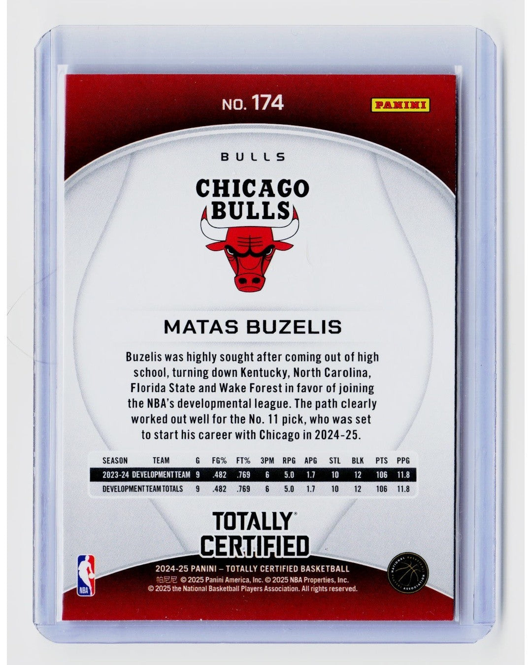 2024-25 Panini Totally Certified Matas Buzelis #174 Red RC1