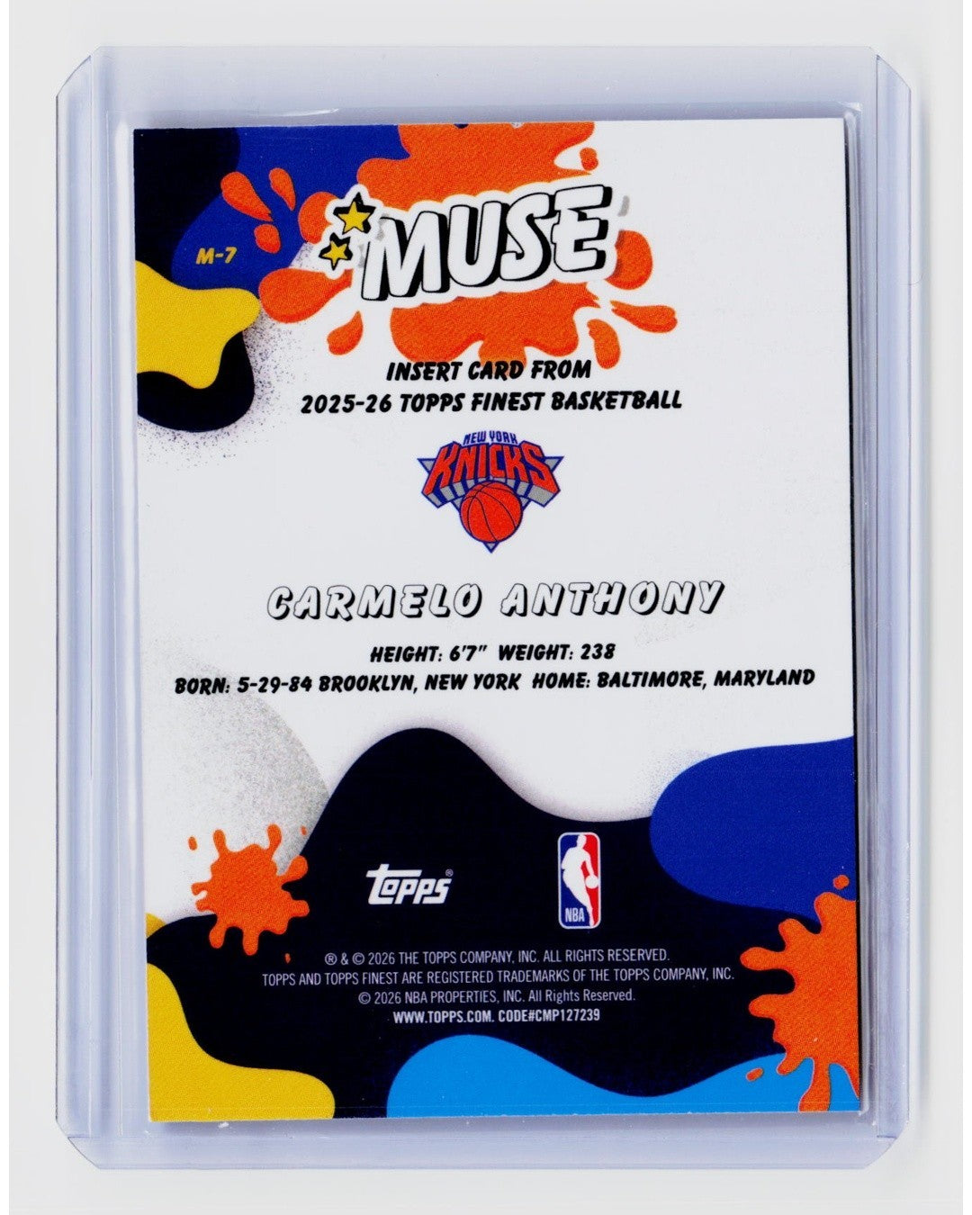 2025 26 Topps Finest   Muse Carmelo Anthony #M 71
