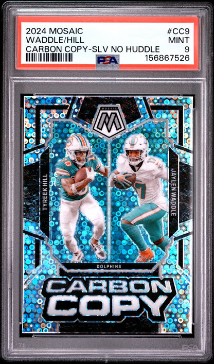 2024 Mosaic Carbon Copy No Huddle Tyreek Hill/Jaylen Waddle Silver PSA 9 POP 10