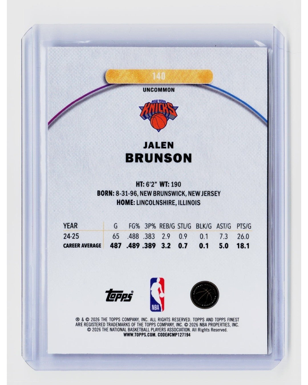 2025 26 Topps Finest   Uncommon Jalen Brunson #1401