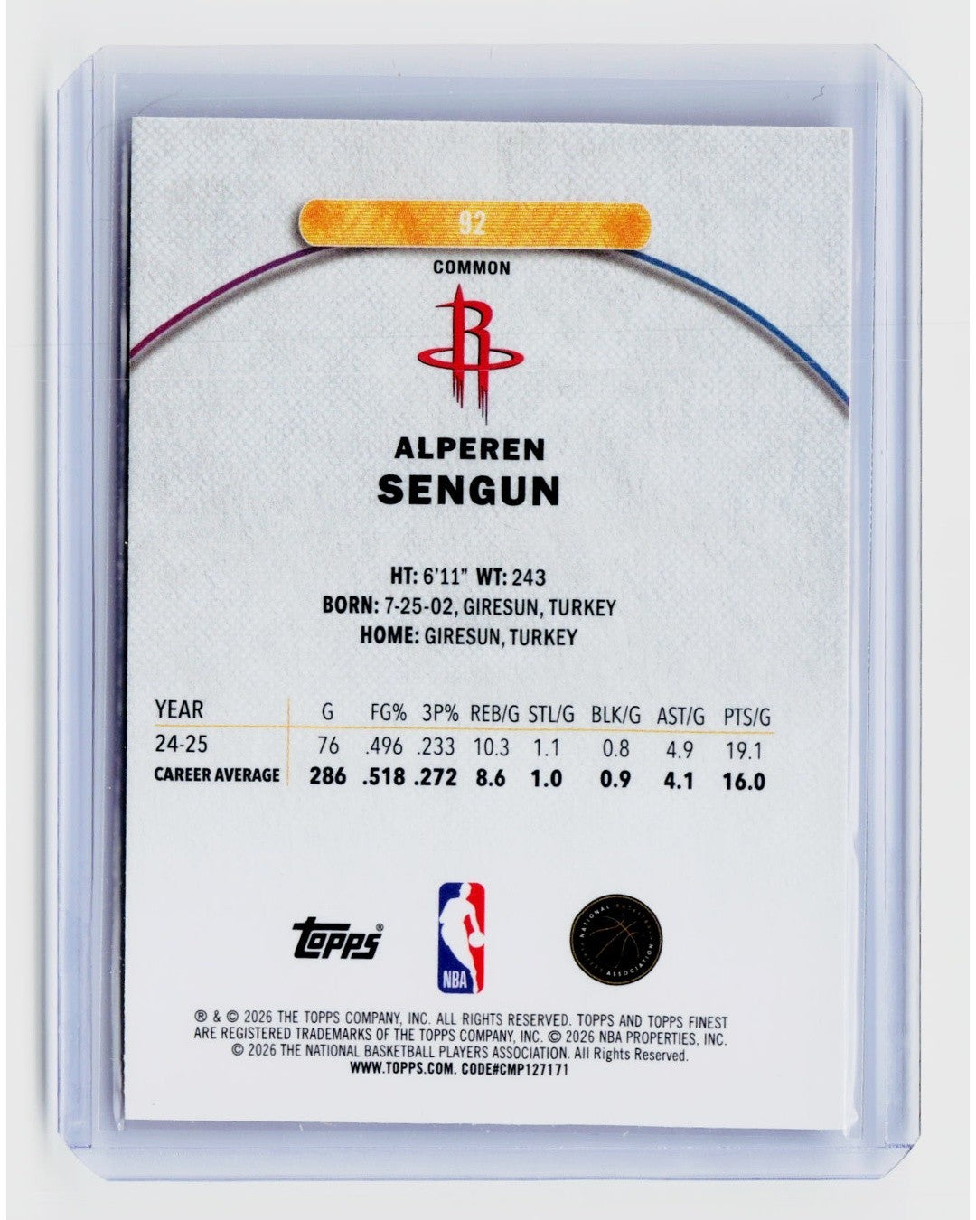 2025-26 Topps Finest - Common Alperen Sengun #92 Checkerboard Refractor1