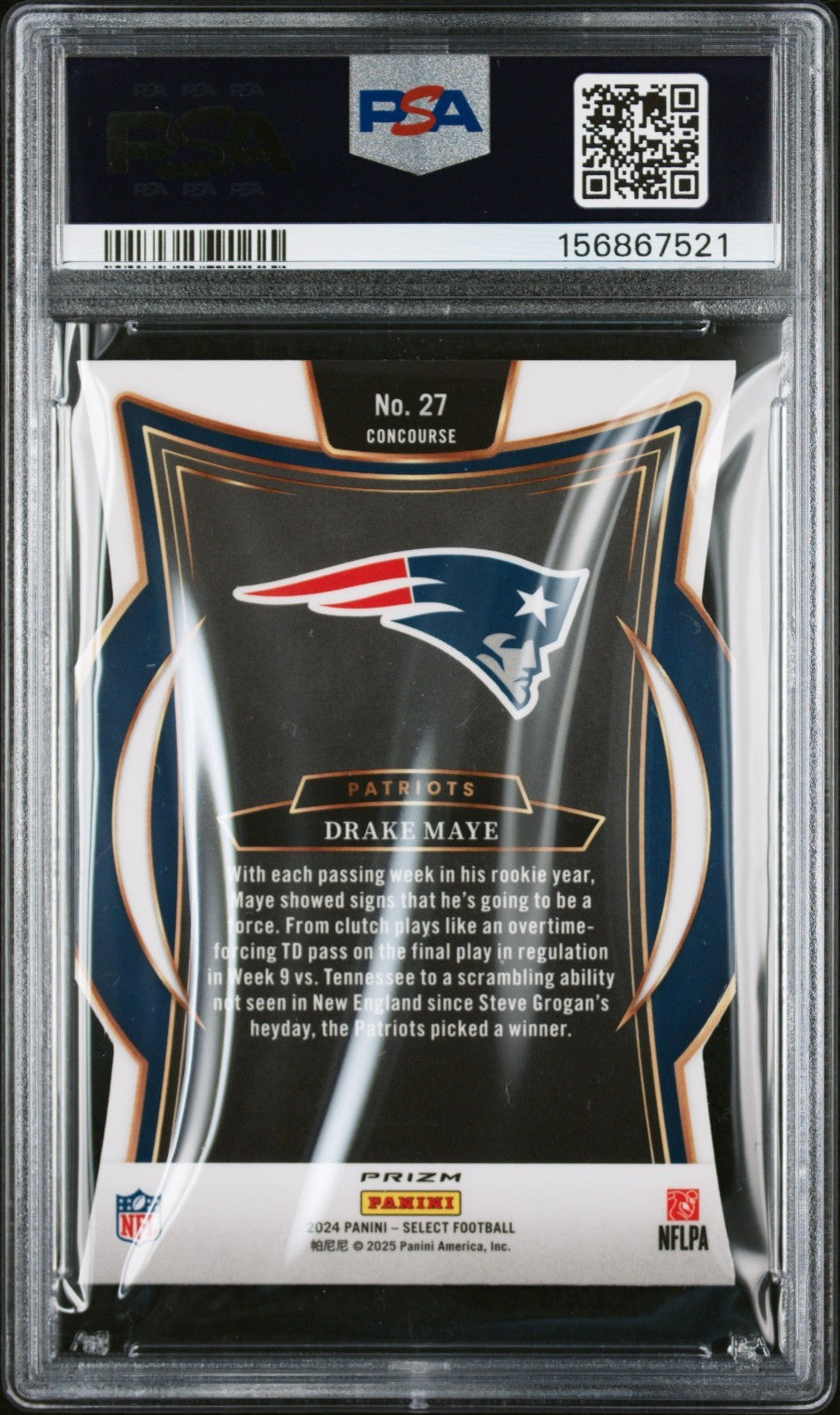 2024 Panini Select - Concourse Drake Maye #27 Die-Cut Silver Prizm (RC) PSA 81