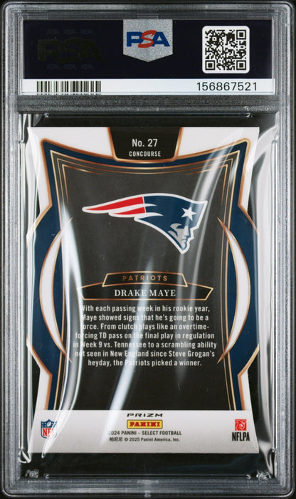 2024 Panini Select - Concourse Drake Maye #27 Die-Cut Silver Prizm (RC) PSA 81