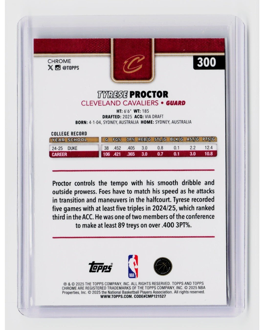 2025-26 Topps Chrome Tyrese Proctor RC X-Fractor #3001