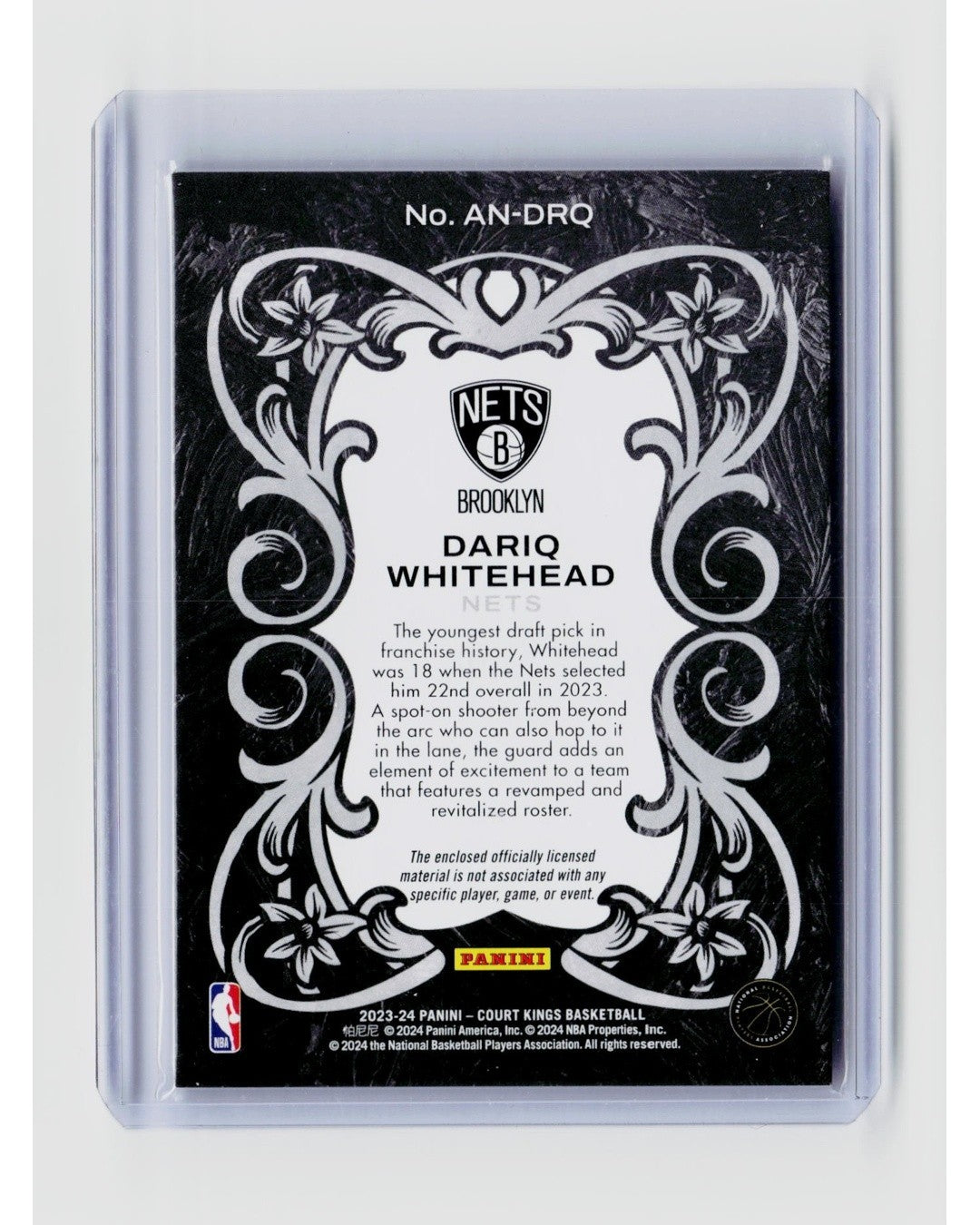 2023-24 Panini Court Kings - Art Nouveau Dariq Whitehead #AN-DRQ (MEM, RC)1
