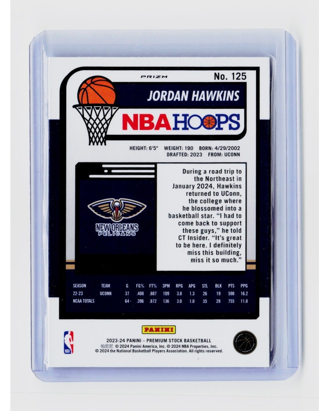 2023-24 Panini Premium Stock - Jordan Hawkins #125 Cracked Ice Prizm RC1