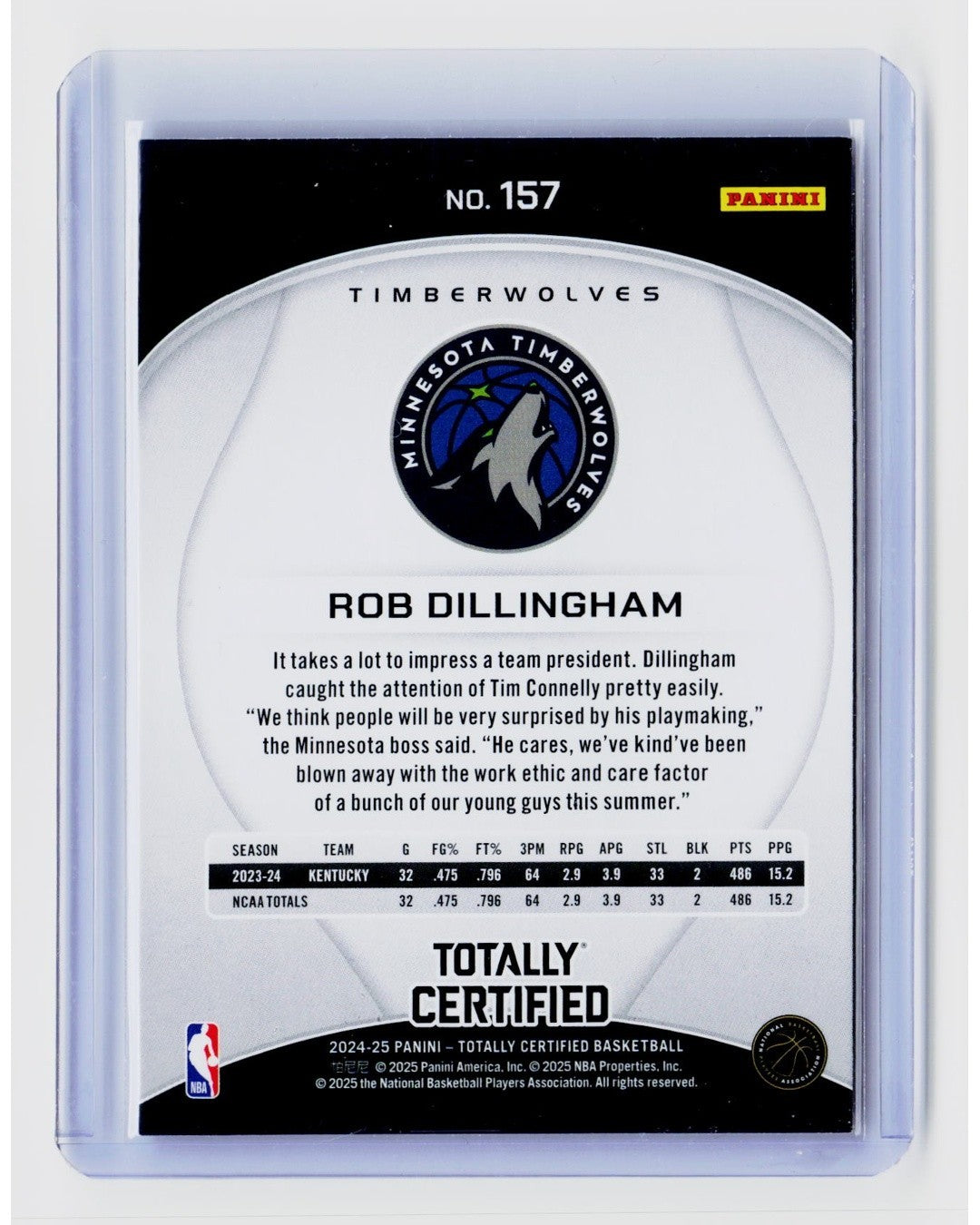 2024-25 Panini Totally Certified - Rookies Robert Dillingham #157 (RC)1