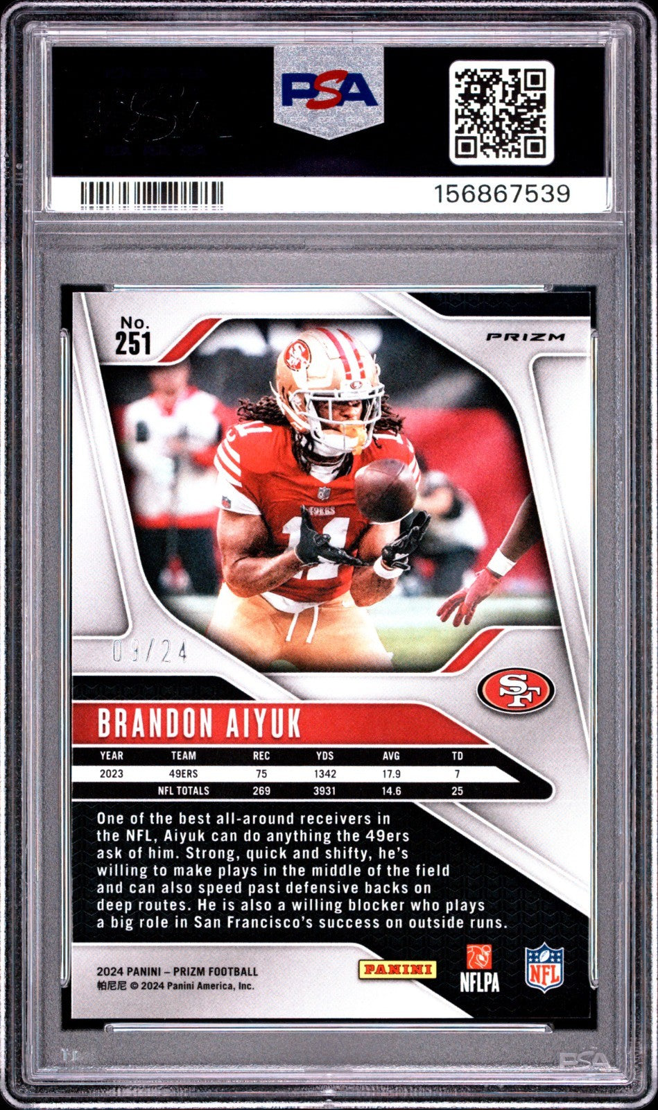 2024 Panini Prizm Gold Sparkle Brandon Aiyuk /24 PSA 9 LOW POP1