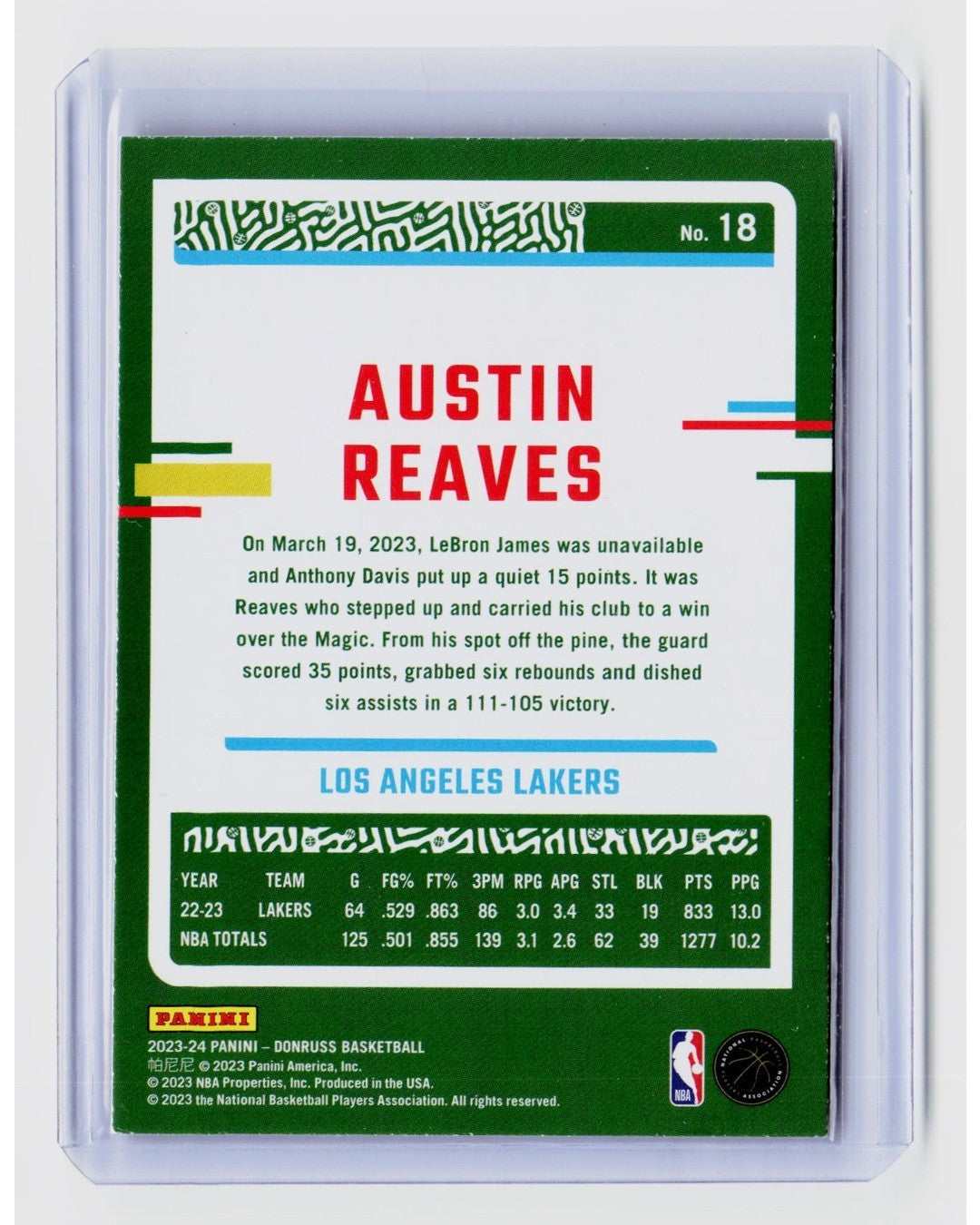 2023-24 Panini Donruss International Austin Reaves #18 Red & Gold Laser1