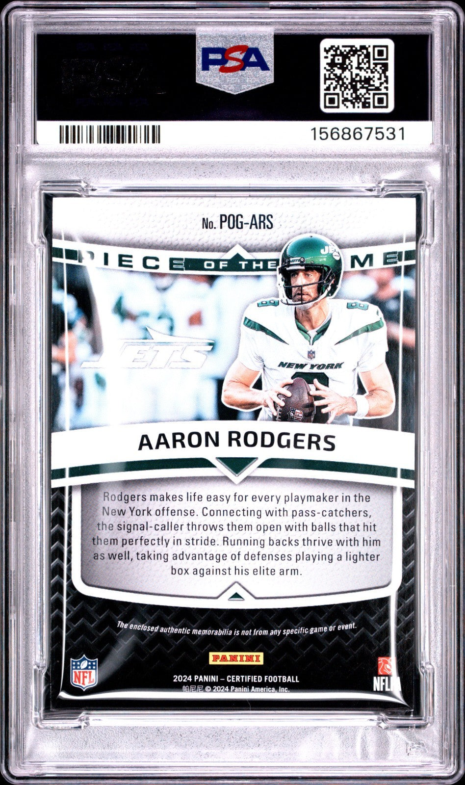 2024 Panini Certified - Piece of the Game Relics Aaron Rodgers /249 (MEM)1