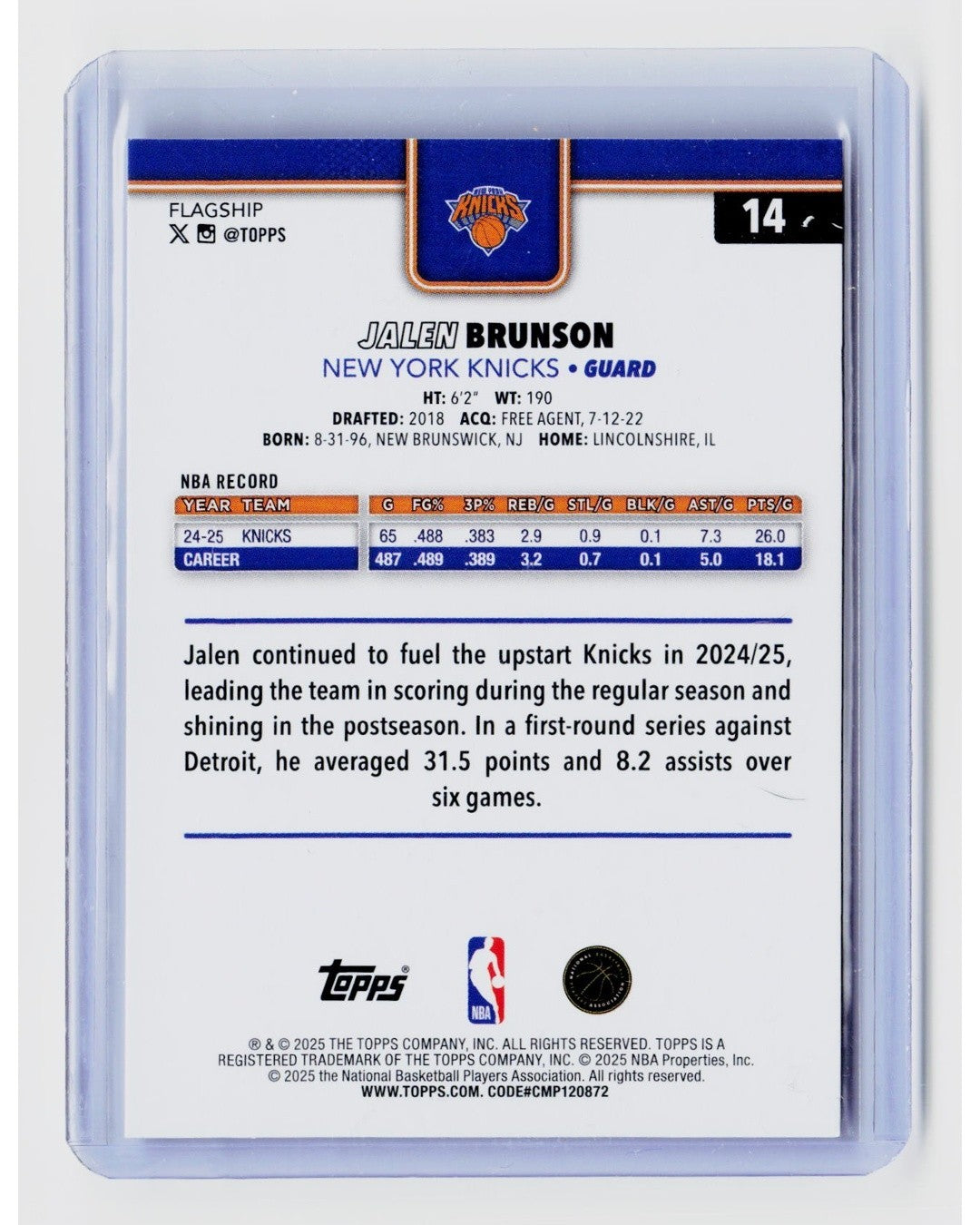 2025-26 Topps - Jalen Brunson #14 Holofoil1