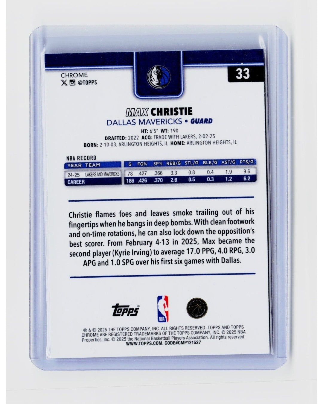 2025-26 Topps Chrome - Max Christie #33 Skylight Refractor1