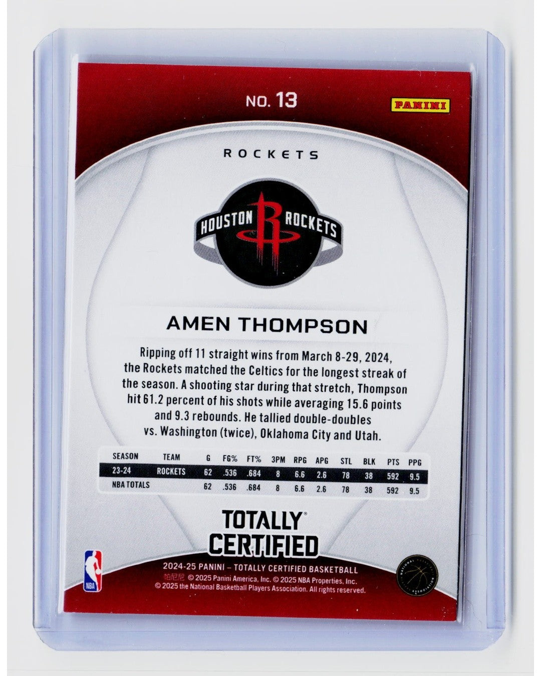 2024-25 Panini Totally Certified - Amen Thompson #13 Red1