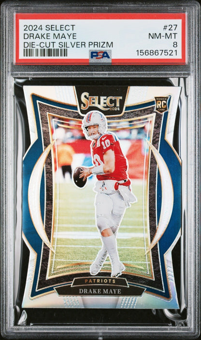 2024 Panini Select - Concourse Drake Maye #27 Die-Cut Silver Prizm (RC) PSA 80
