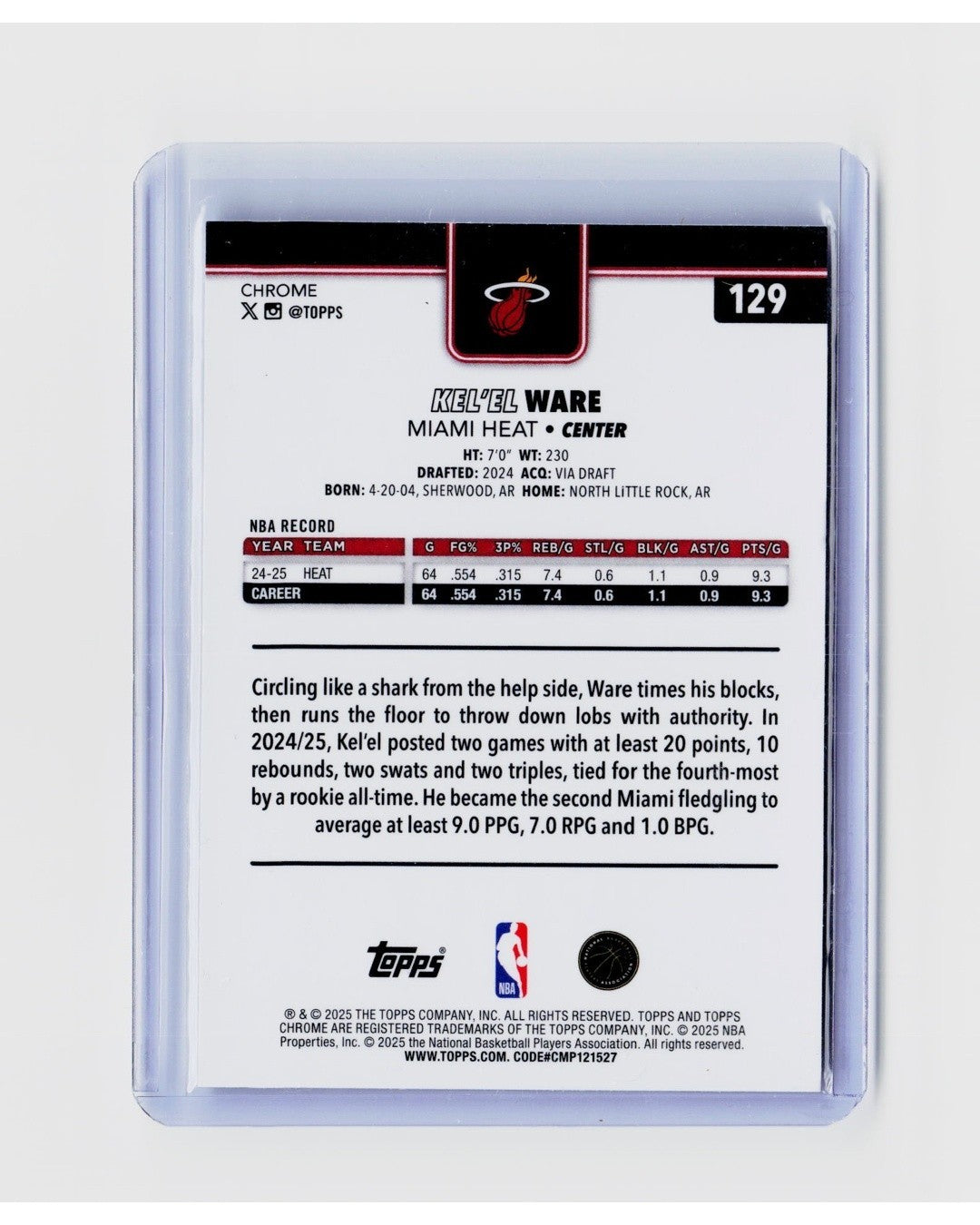 2025-26 Topps Chrome - Kel'el Ware #129 RayWave Refractor1