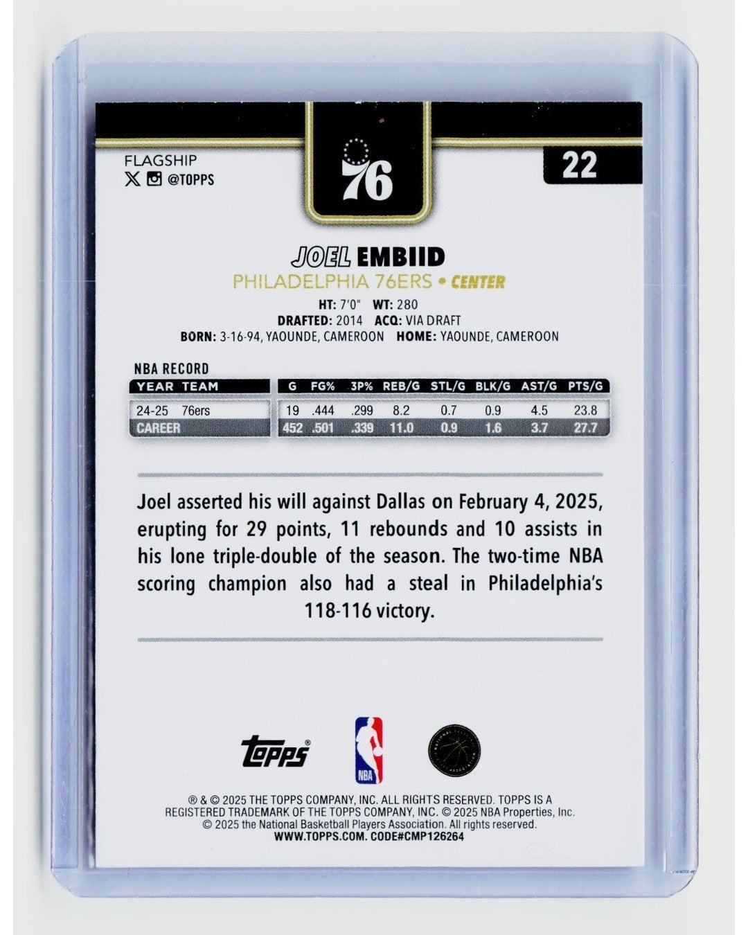 2025-26 Topps - Joel Embiid #22 Blackout1