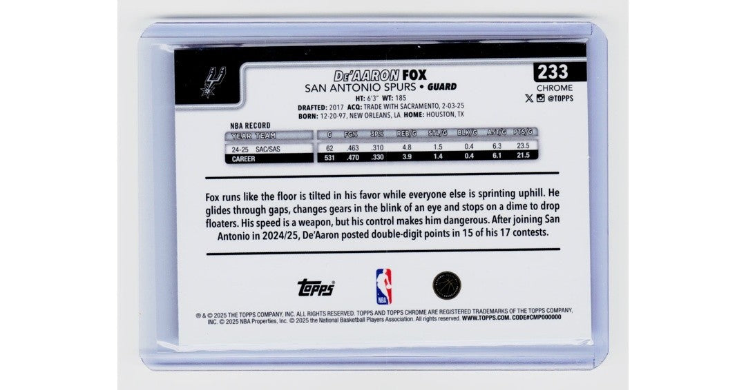 2025-26 Topps Chrome -  De'Aaron Fox #233 Skylight Refractor1