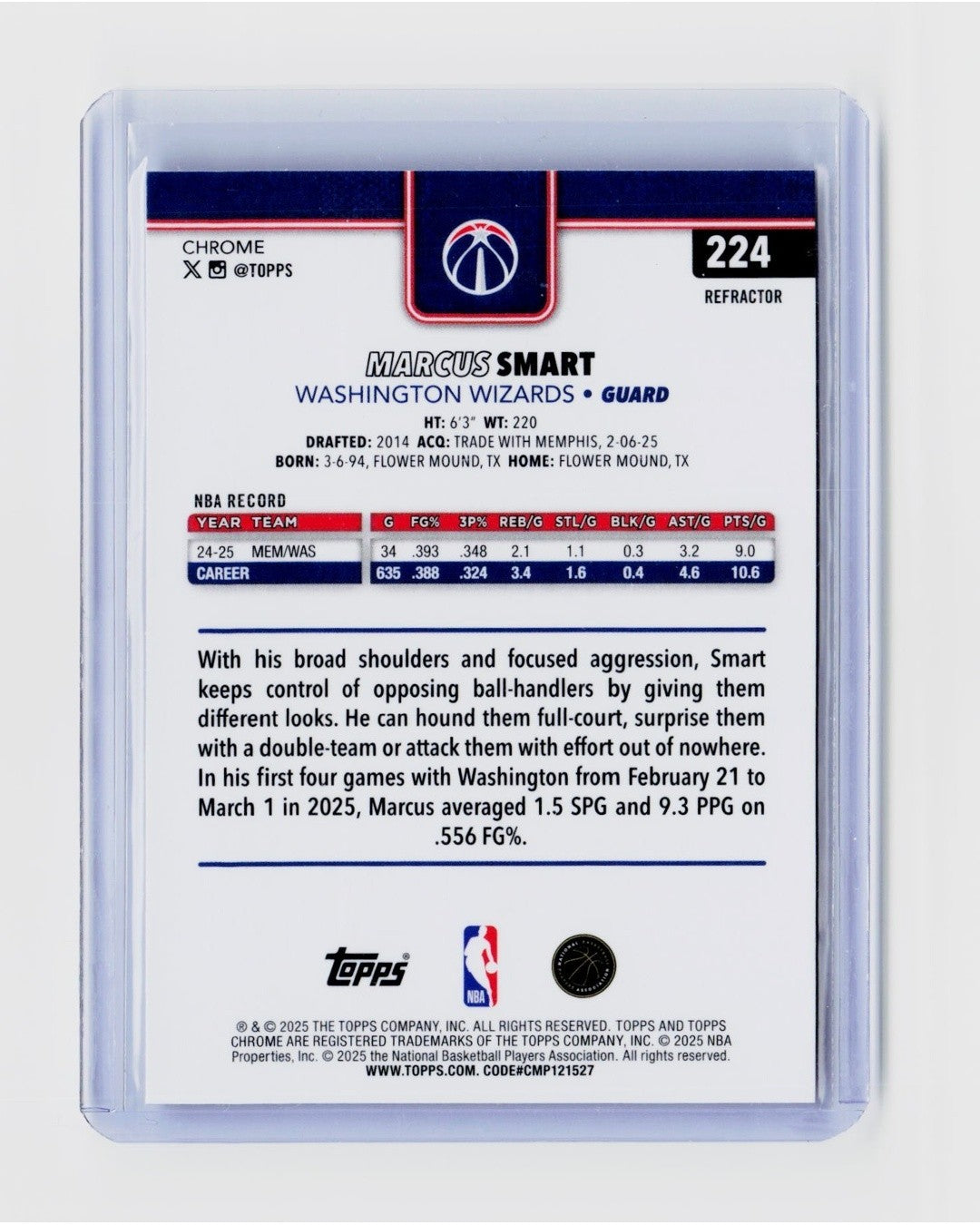 2025-26 Topps Chrome Marcus Smart Refractor #2241