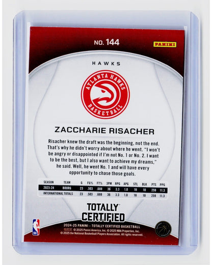 2024-25 Panini Totally Certified - Zaccharie Risacher #144 Maroon Mirror (RC)1