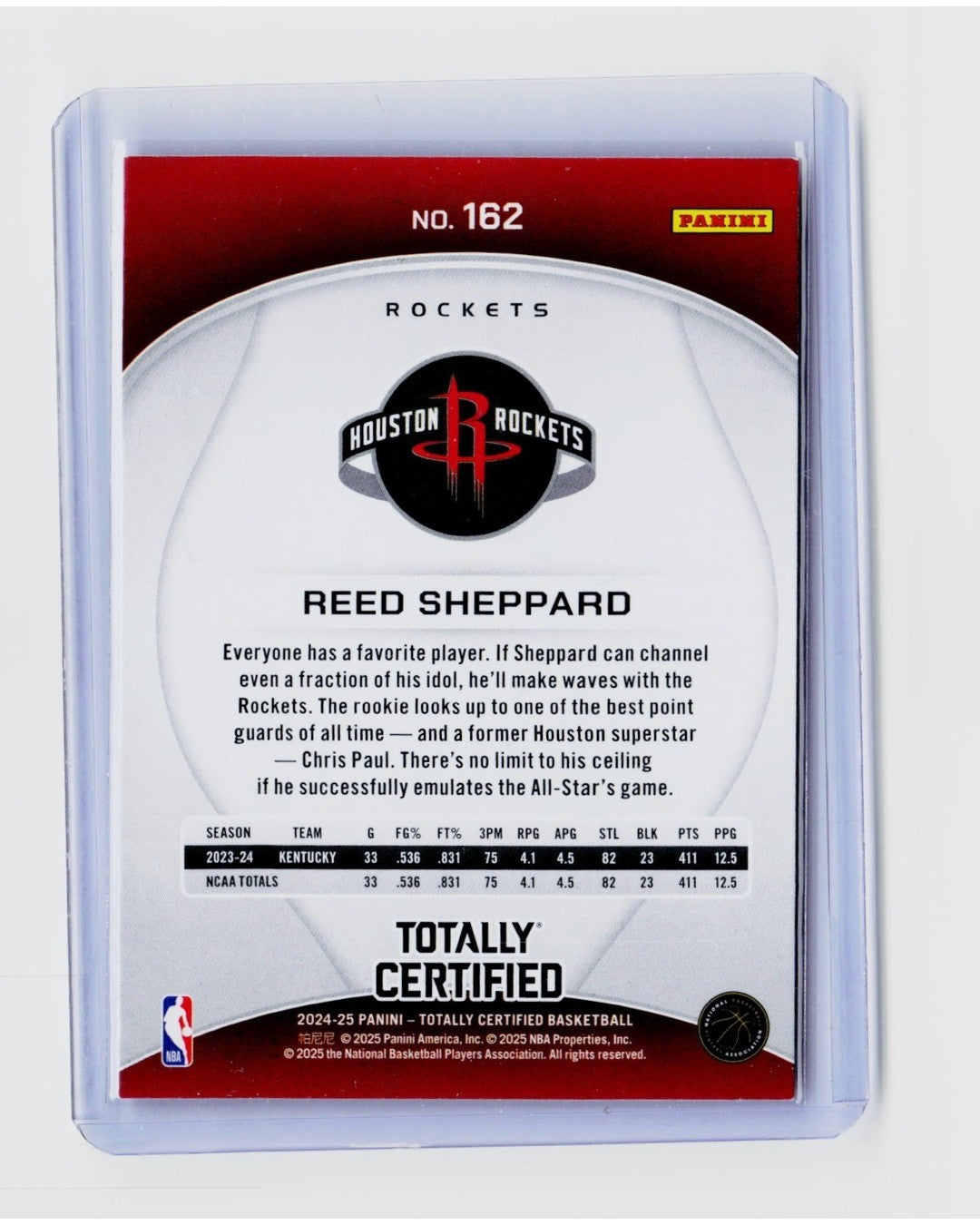 2024-25 Panini Totally Certified - Rookies Reed Sheppard #162 (RC)1