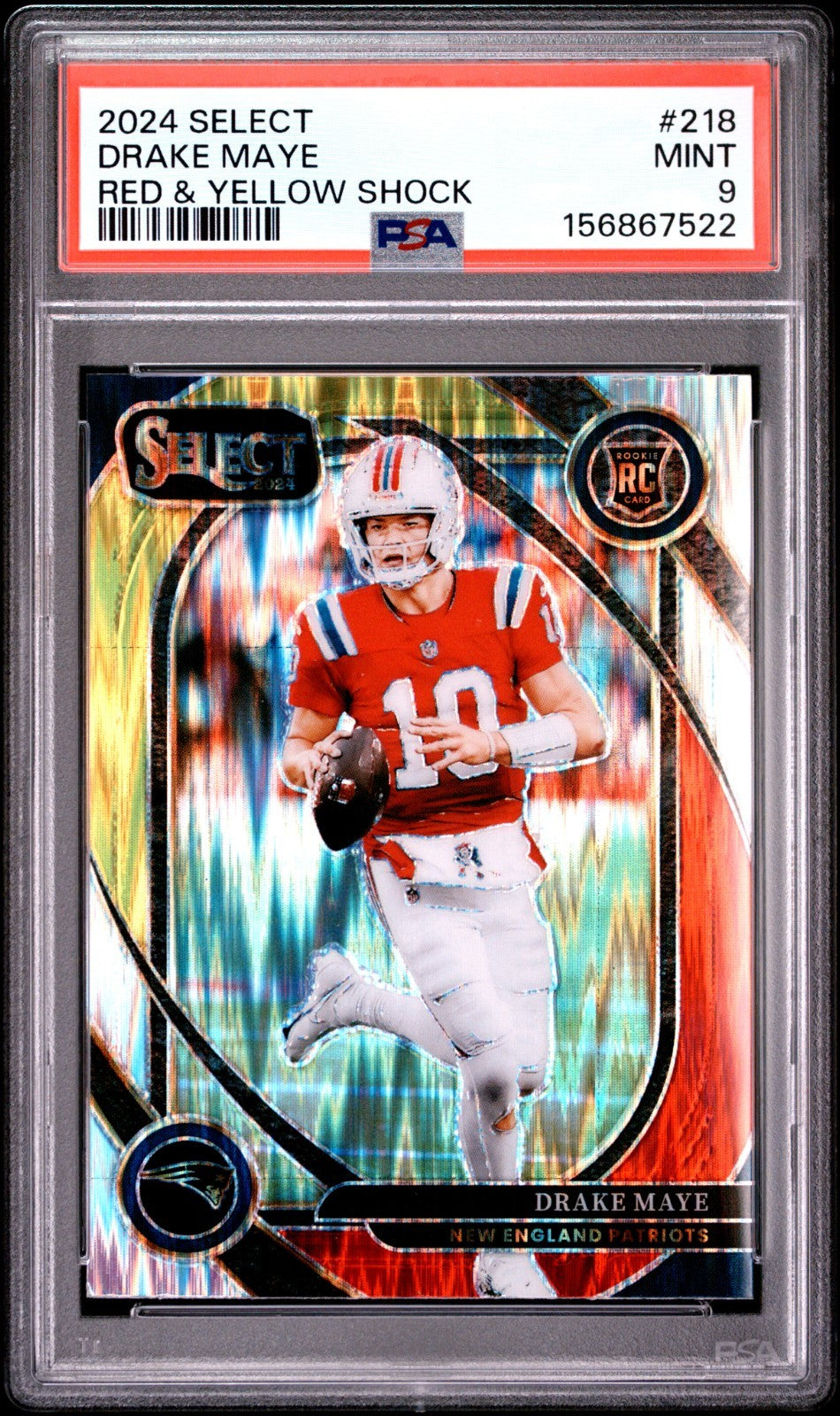 2024 Panini Select - Club Level Drake Maye Red & Yellow Shock Prizm RC PSA 90