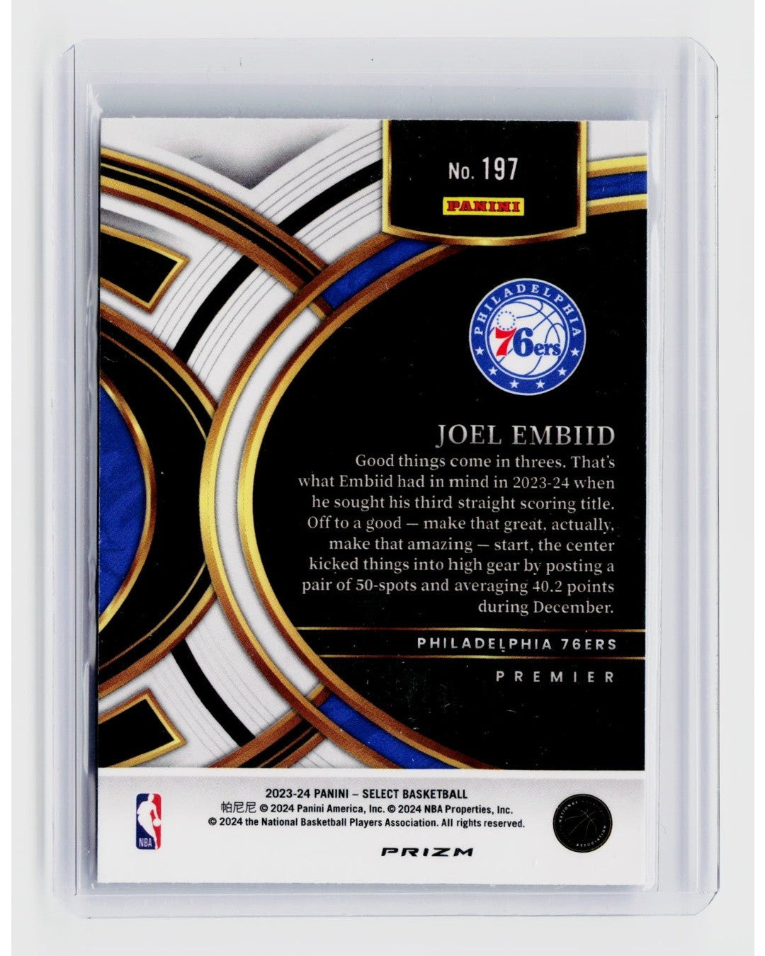 2023 24 Panini Select   Premier Level Joel Embiid #197 Blue Prizm1