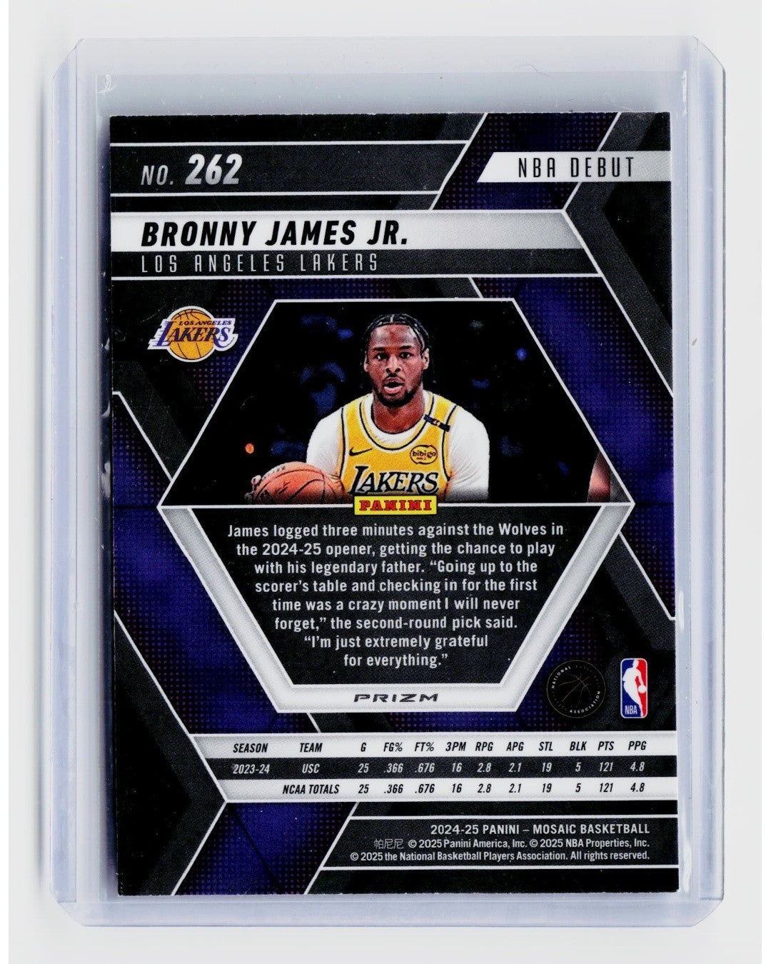 2024-25 Panini Mosaic NBA Debut Bronny James RC Mosaic Prizm #2621