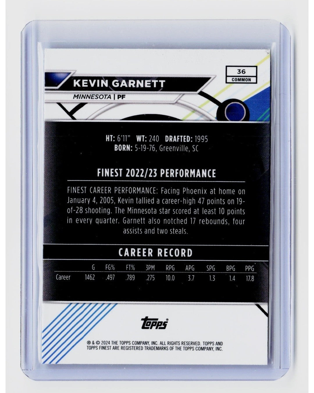 2023-24 Topps Finest - Common Kevin Garnett #36 Checkerboard Refractor1