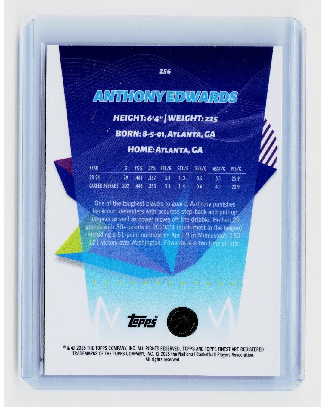 2024 25 Topps Finest Anthony Edwards #256 X Fractor1