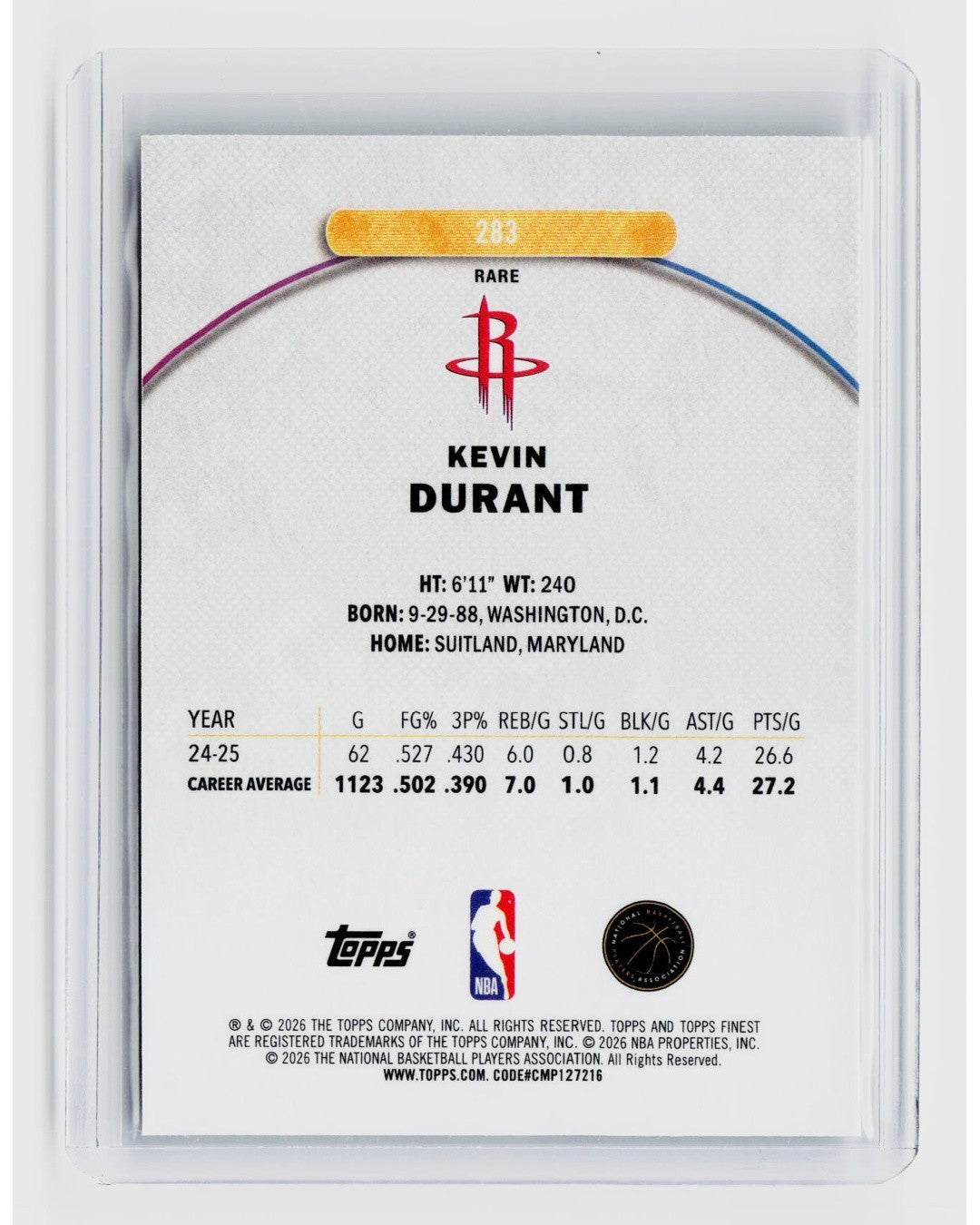 2025-26 Topps Finest - Rare Kevin Durant #2831