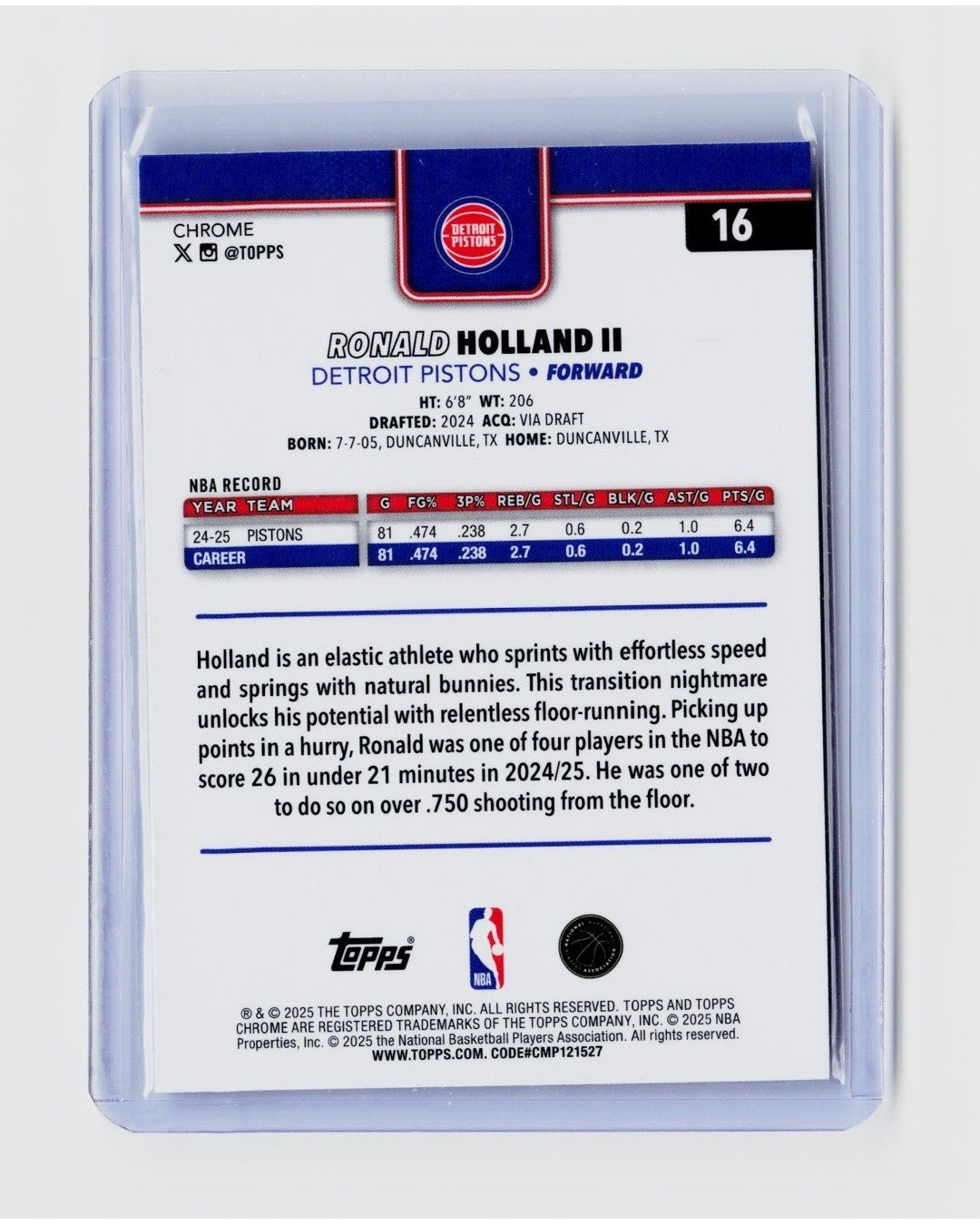 2025-26 Topps Chrome - Ron Holland II #16 RayWave Refractor1