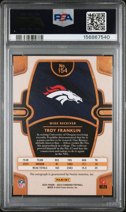 2024 Panini Gold Standard - Troy Franklin #154 Autographs Platinum RC /99 PSA 81