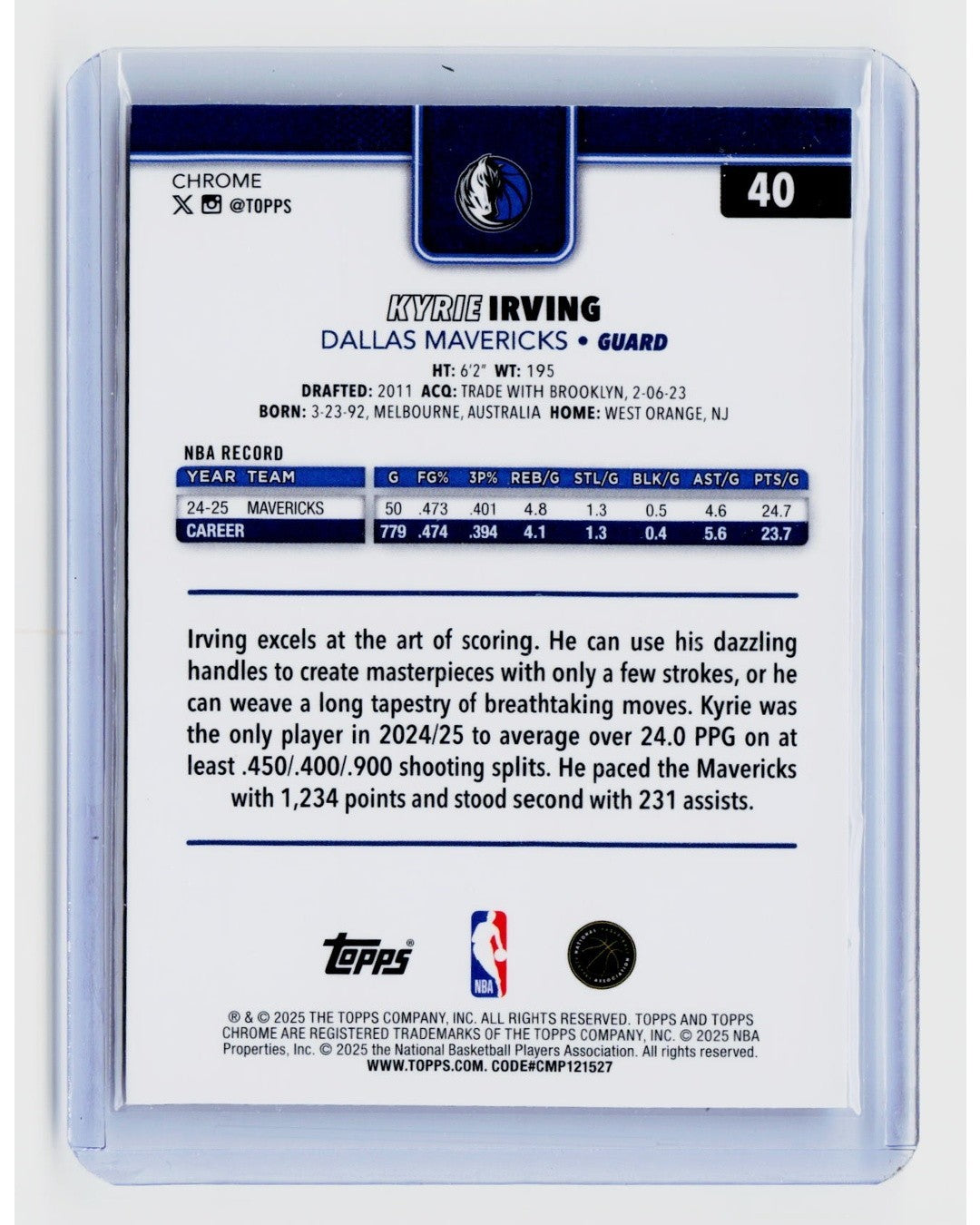 2025-26 Topps Chrome - Kyrie Irving #40 Prism Refractor1