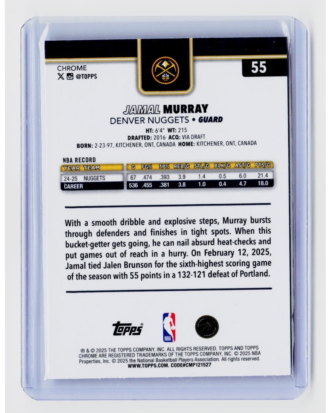 2025-26 Topps Chrome Jamal Murray #55 Skylight Refractor1