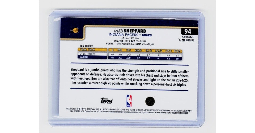 2025-26 Topps Chrome Ben Sheppard #94 Skylight Refractor1